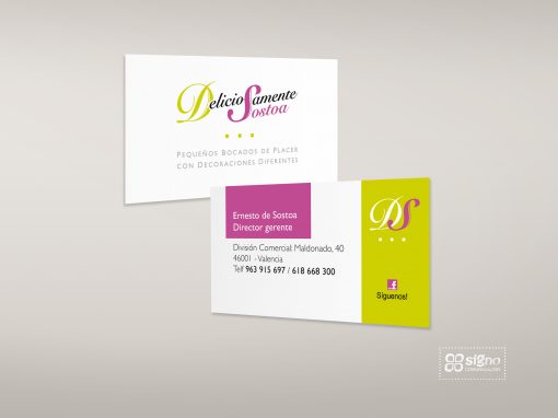 Deliciosamente Sostoa logotipo y tarjetas de visita